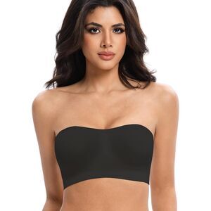 Lusait Black Strapless Wireless Bandeau Bra Padded Non Slip